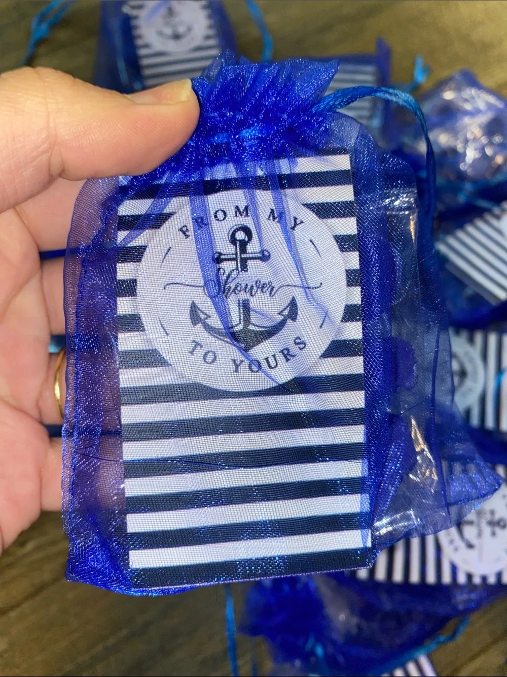 Nautical Blue Organza Favor Bags with Anchor bar soap– Pack of Party favors 17